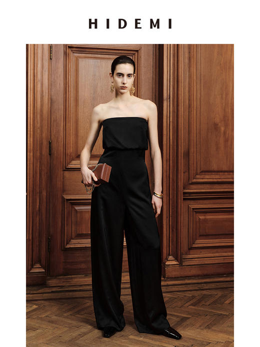 HIDEMI 节日系列轻礼服黑色抹胸式极简连体裤 商品图2
