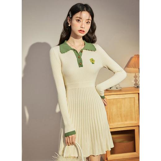 西遇POLO领针织连衣裙女2023年新款拼接撞色收腰显瘦小裙子12021680 商品图2