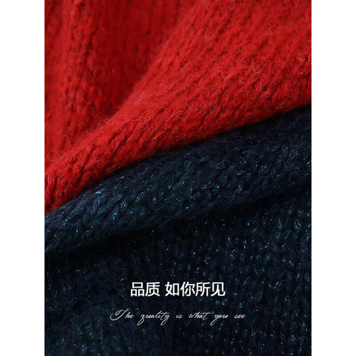 COCOBELLA质感花纱亮丝粗针毛衣女新年圣诞红针织外套MZ101B 商品图4