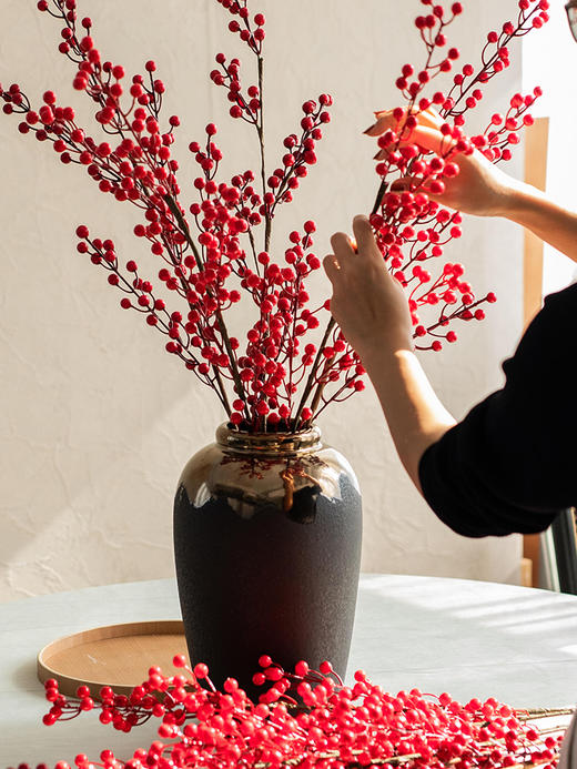 南十字星 中式仿真如意红果发财浆果枝假花客厅电视柜装饰 商品图3