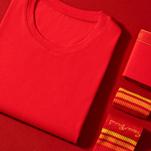 【套装】柒牌男士本命年内衣套装大红色属龙年结婚喜庆保暖秋衣秋裤2件套	123F70670 商品图1