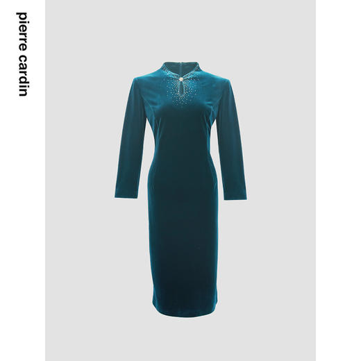 皮尔卡丹女装时尚轻奢复古丝绒通勤立领修身连衣裙P2300E2817G0
 商品图0