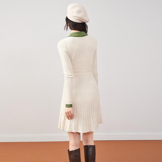西遇POLO领针织连衣裙女2023年新款拼接撞色收腰显瘦小裙子12021680 商品图3