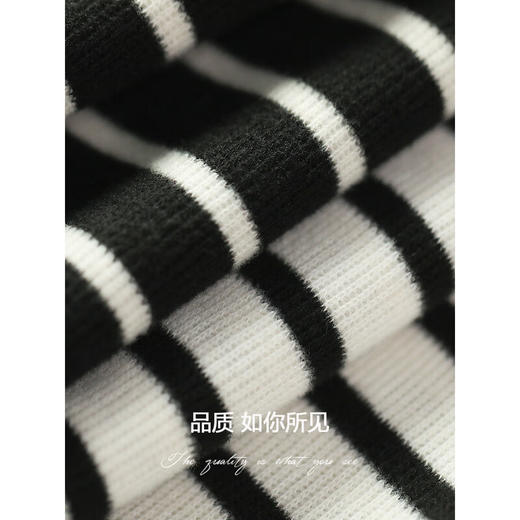 COCOBELLA撞色黑白条纹喇叭袖针织衫女V领开衫MZ157 商品图4