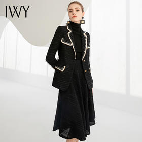 IWY/秋冬法式时尚黑色厚款西装套装女气质小香风名媛修身长袖西服套裙224002C1+S2