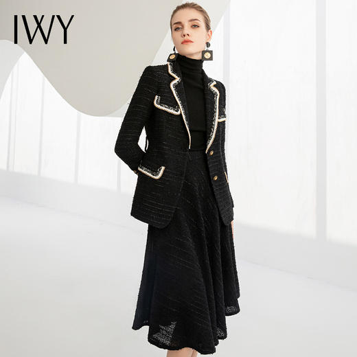 IWY/秋冬法式时尚黑色厚款西装套装女气质小香风名媛修身长袖西服套裙224002C1+S2 商品图0