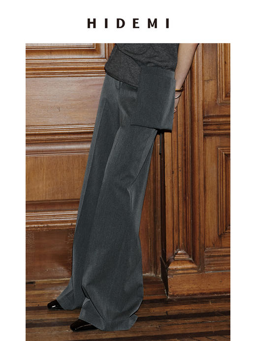 HIDEMI 节日系列可拆卸腰包设计感阔腿西裤 黑色/灰色 商品图5