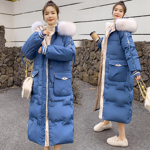 FF-184加长款过膝撞色胖mm特大码加肥女加厚羽绒服184 商品图3