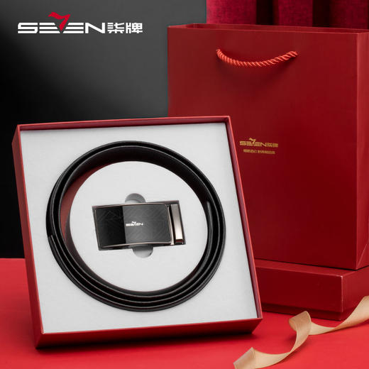 【特价】柒牌男装配饰皮带自动扣休闲商务百搭中年青年黑色西装裤带礼盒装	124P70030 商品图2