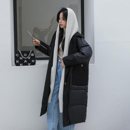 FF-193大码女装加厚胖妹妹200斤针织帽毛呢拼接羽绒服女193 商品图5