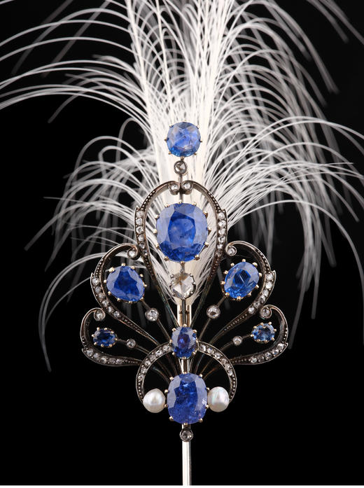 独角鹿西洋古董黄金镶钻石天然海水珍珠斯里兰卡蓝宝石冠冕吊坠 商品图1