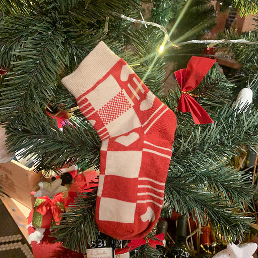 本命年红袜子女中筒袜ins潮外穿棋盘格情侣长筒袜 商品图2