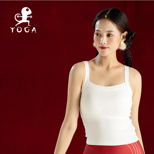 壁虎瑜伽【2212SY209】纯棉方领吊带背心【5天发货】（有胸垫） 商品图0