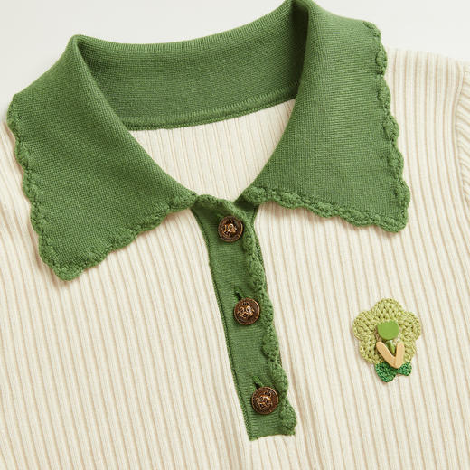 西遇POLO领针织连衣裙女2023年新款拼接撞色收腰显瘦小裙子12021680 商品图5