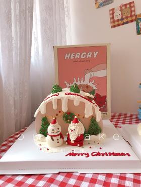 圣诞节圣诞老人雪人与雪屋圣诞限定蛋糕-低糖处理无添加