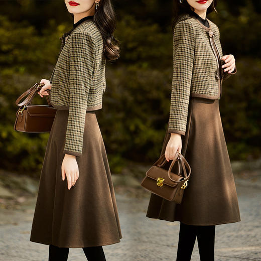 时尚休闲舒适毛呢拼接连衣裙两件套HR-MLJL6912 商品图1