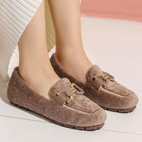 西村名物2023年新款简约风加绒保暖平底鞋毛毛鞋乐福鞋女秋冬11771