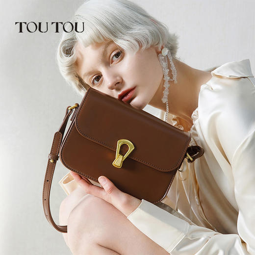TOUTOU新款高级感牛皮包包女通勤百搭豆腐包斜挎 商品图0