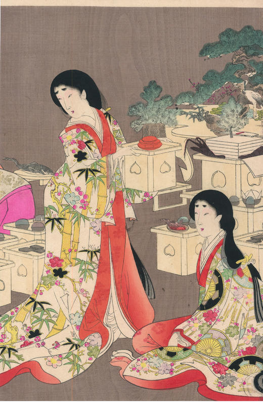 独角鹿西洋古董日本楊洲周延大判锦绘五联幅浮世绘版画《婚礼》 商品图2