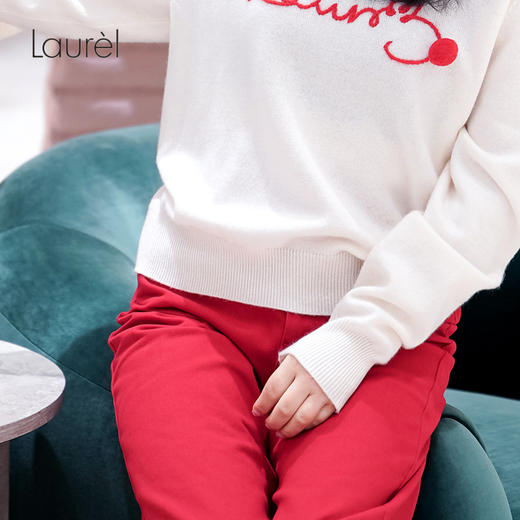 Laurel劳芮喜庆红色休闲裤100%棉LWL341K06400 商品图6
