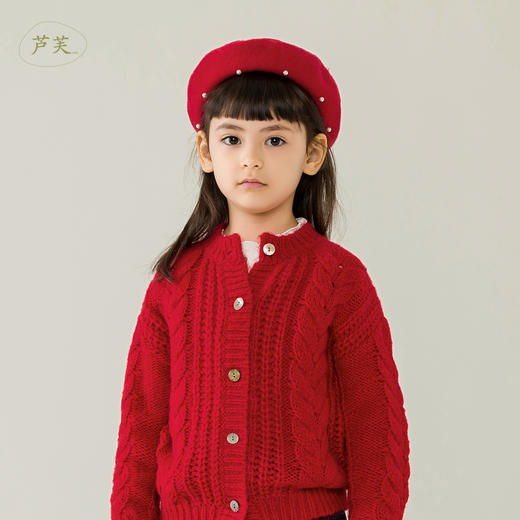 【马克珍妮 芦芙】秋装新款 女童柔软羊毛厚款针织开衫221650 商品图0