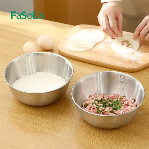 FaSoLa不锈钢盆套装304厨房家用打蛋和面盆洗菜盆沥水篮 商品图1
