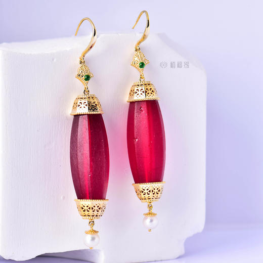 【照耀】红琉璃桶珠耳坠   CB12210053 商品图1