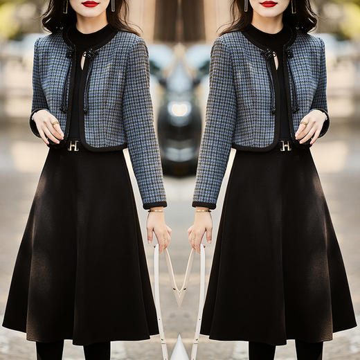 时尚休闲舒适毛呢拼接连衣裙两件套HR-MLJL6912 商品图2