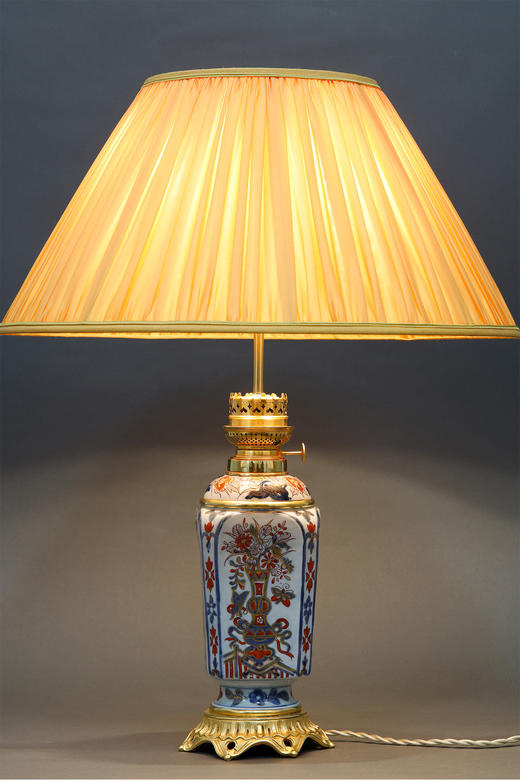 独角鹿西洋古董铜鎏金嵌花博古伊万里瓷瓶手工缎面百褶灯罩台灯 商品图2