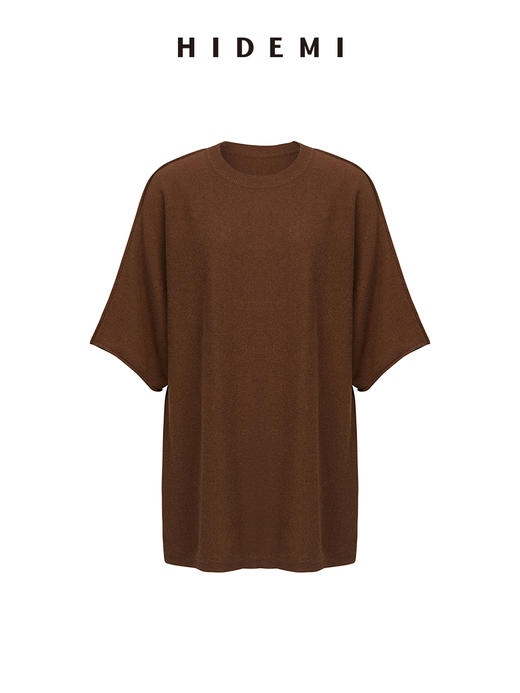 HIDEMI 节日系列美利奴羊毛极简廓形圆领中袖 黑色/灰色/巧克力色 商品图6