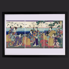 独角鹿西洋古董歌川国贞大判锦绘浮世绘版画三联吾妻源氏松竹梅