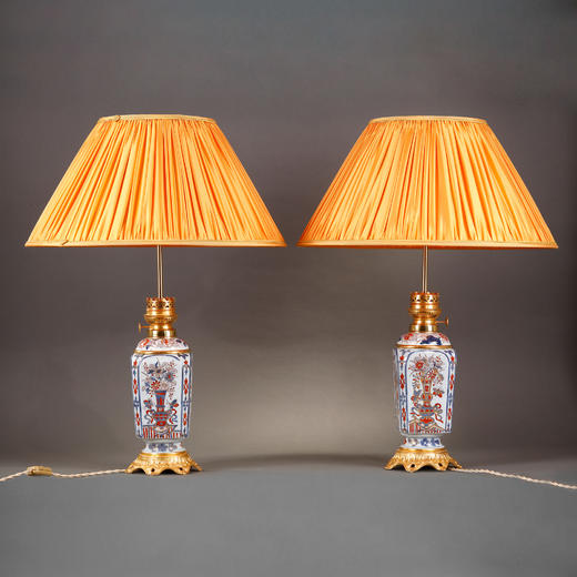 独角鹿西洋古董铜鎏金嵌花博古伊万里瓷瓶手工缎面百褶灯罩台灯 商品图0