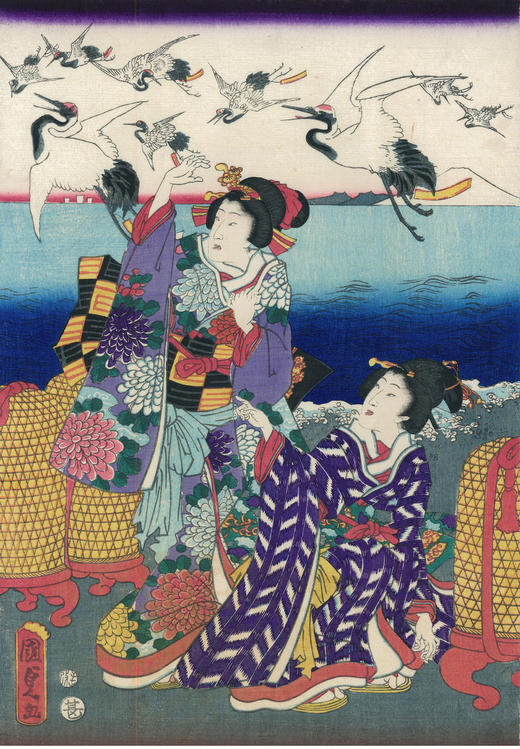 独角鹿西洋古董歌川国贞大判锦绘浮世绘版画三联吾妻源氏松竹梅 商品图1