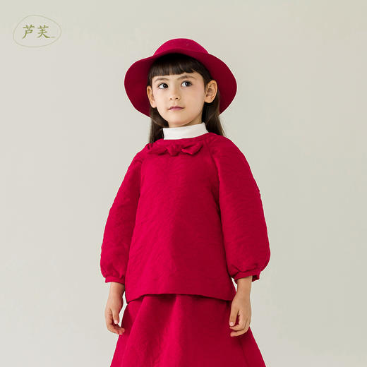 【马克珍妮 芦芙】秋装新款 女童蝴蝶结泡泡袖小衫221268 商品图0