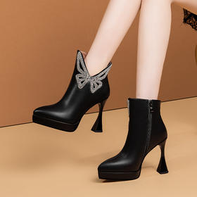 秋冬防水台细跟高跟鞋尖头时尚水钻短靴OLD-W6733aa