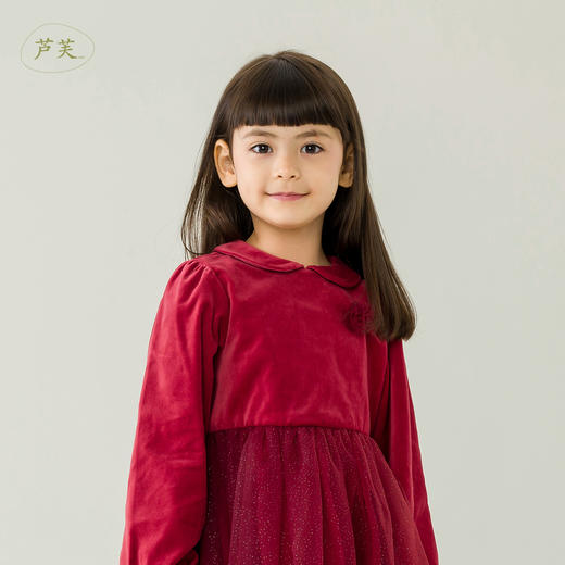 【马克珍妮 芦芙】秋冬新款 女童烫银网纱平绒连衣裙221392 商品图0