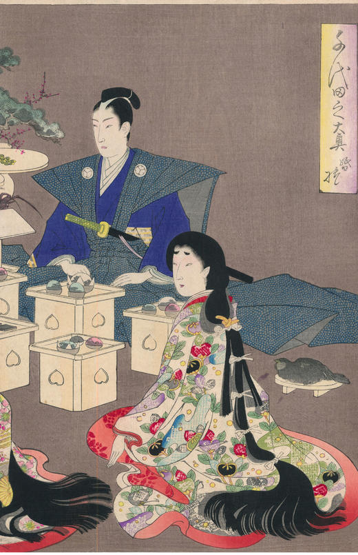 独角鹿西洋古董日本楊洲周延大判锦绘五联幅浮世绘版画《婚礼》 商品图4