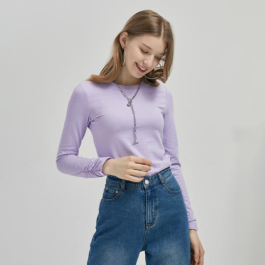 骆驼女装2022夏季新款简约长袖打底衫上衣女薄款潮流外穿内搭T恤  W0W1VR125 商品图2