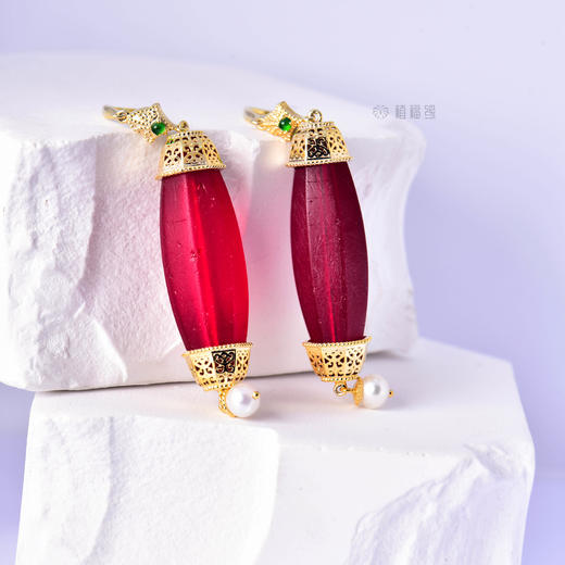 【照耀】红琉璃桶珠耳坠   CB12210053 商品图4