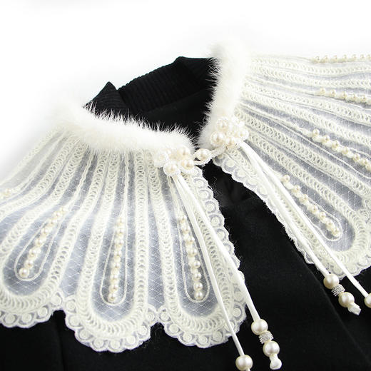 设计师款！可拆花瓣水貂钉珠毛领收腰保暖长款毛呢外套女WLZD-2225703 商品图3