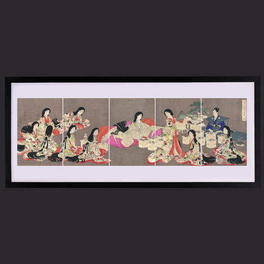 独角鹿西洋古董日本楊洲周延大判锦绘五联幅浮世绘版画《婚礼》 商品图0
