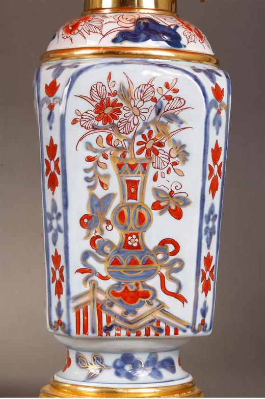 独角鹿西洋古董铜鎏金嵌花博古伊万里瓷瓶手工缎面百褶灯罩台灯 商品图4