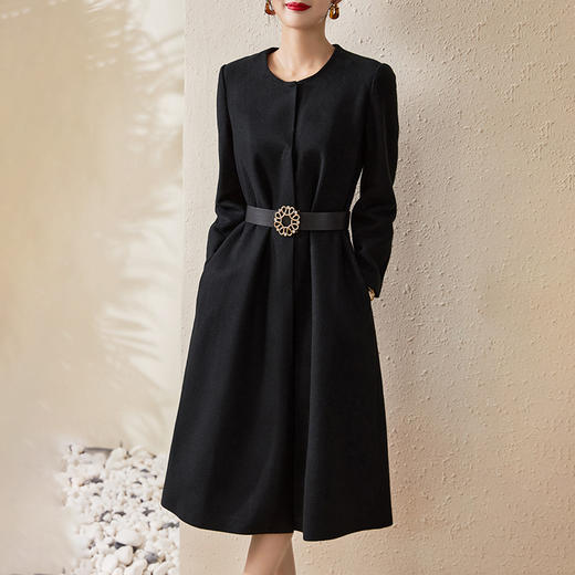 设计师款！可拆花瓣水貂钉珠毛领收腰保暖长款毛呢外套女WLZD-2225703 商品图2