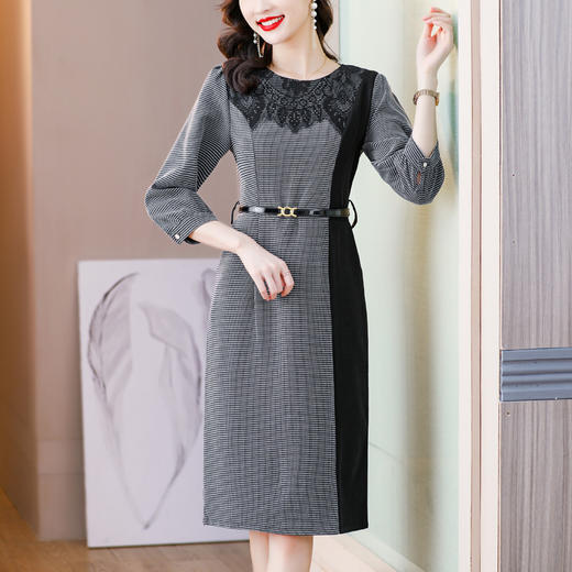 AHM ybb6971时尚气质优雅连衣裙蕾丝撞色系带显瘦包臀裙 商品图0