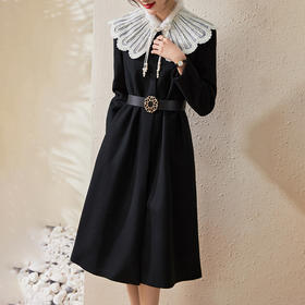 设计师款！可拆花瓣水貂钉珠毛领收腰保暖长款毛呢外套女WLZD-2225703