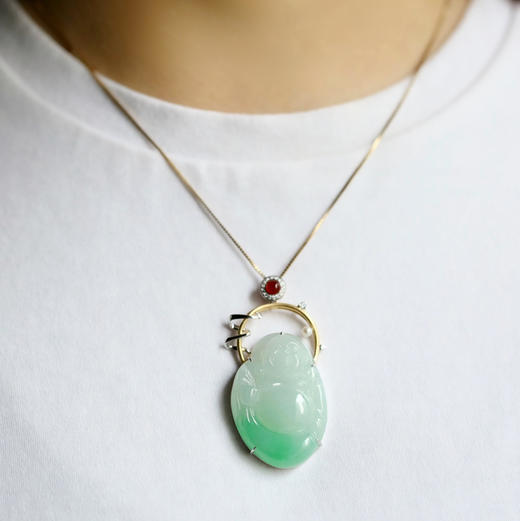 糯冰种阳绿翡翠弥勒佛布袋佛 商品图10