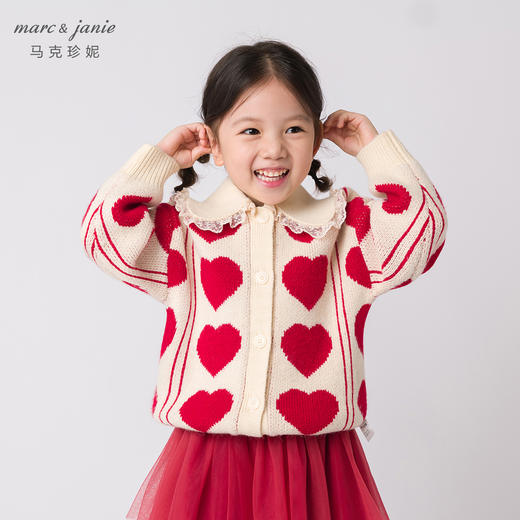 【柔蓝绒】马克珍妮冬款女童爱心提花毛衣 儿童针织开衫221386 商品图0