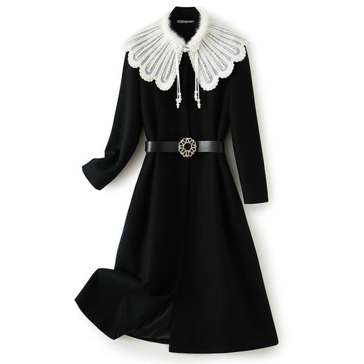 设计师款！可拆花瓣水貂钉珠毛领收腰保暖长款毛呢外套女WLZD-2225703 商品图4