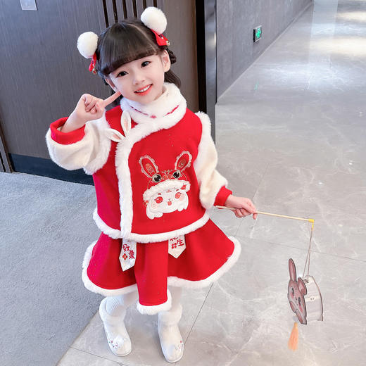 【国风之美 过新年买新衣 走亲访友必备】汉服女童冬装拜年服中国风儿童唐装套装周岁礼服女宝宝加厚过年服 商品图2