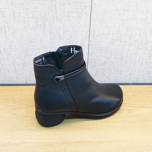豪行21435226冬季新款加绒粗跟时尚休闲舒适百搭女靴真皮拉链短靴 商品图3